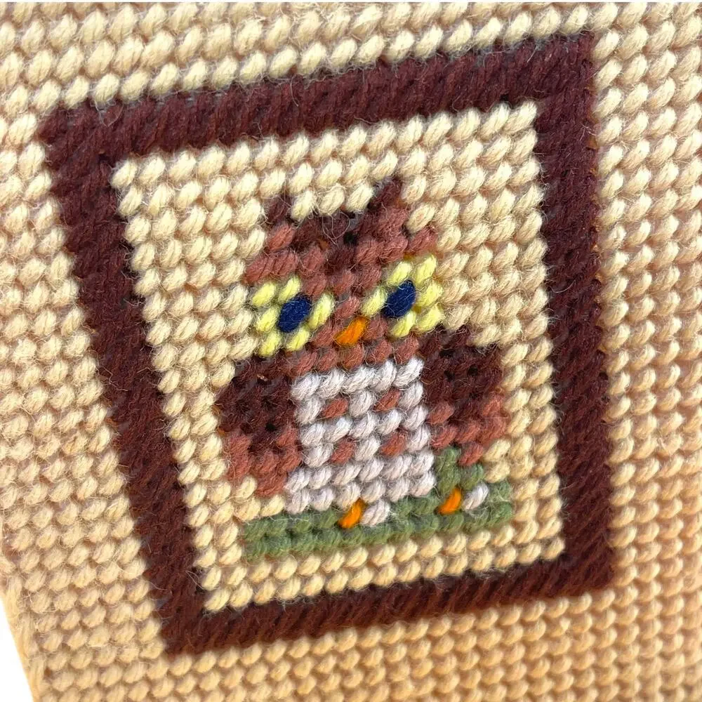 Vintage Handmade Yarn Wrapped Owl Tissue Box Cover Plastic Canvas